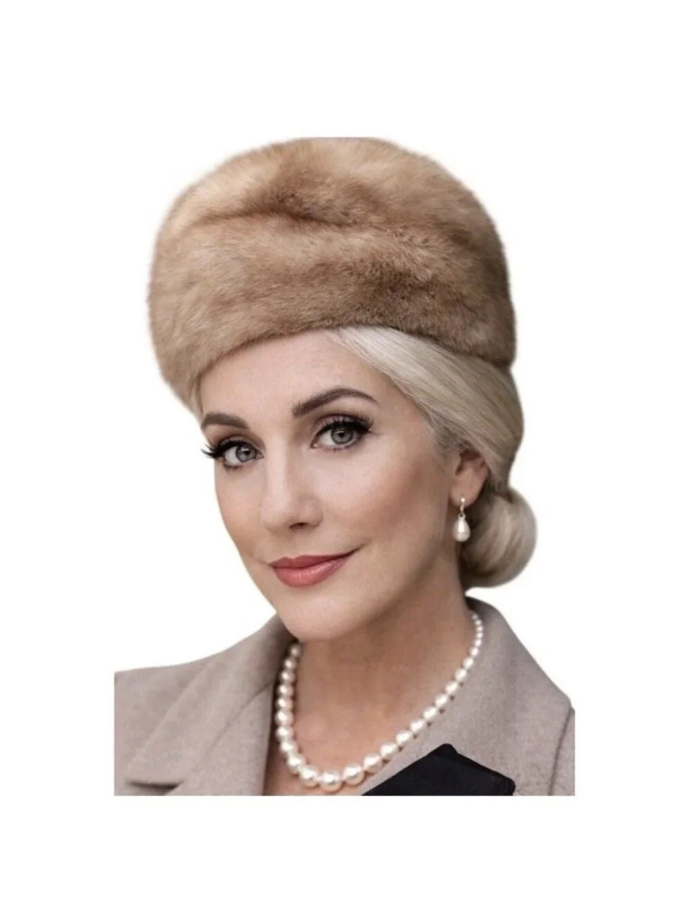Pollacks Mink Farm Vintage 1960's Blond/Silver Mink Pillbox Fur Hat Exceptional